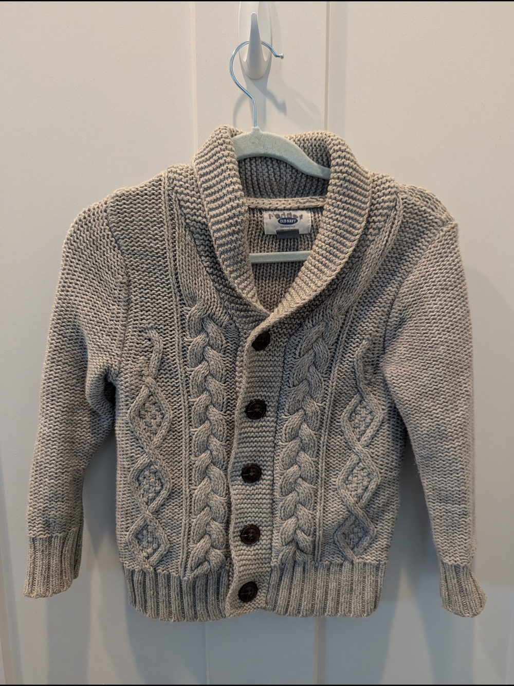Kids Old Navy Gray Shawl Collar Cable Knit Sweater
